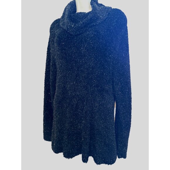 Vintage Norton McNaughton Black Sparkly Turtleneck Size L - Picture 1 of 3